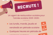 La commune recrute un agent de restauration scolaire pour la rentrée de septembre 2025