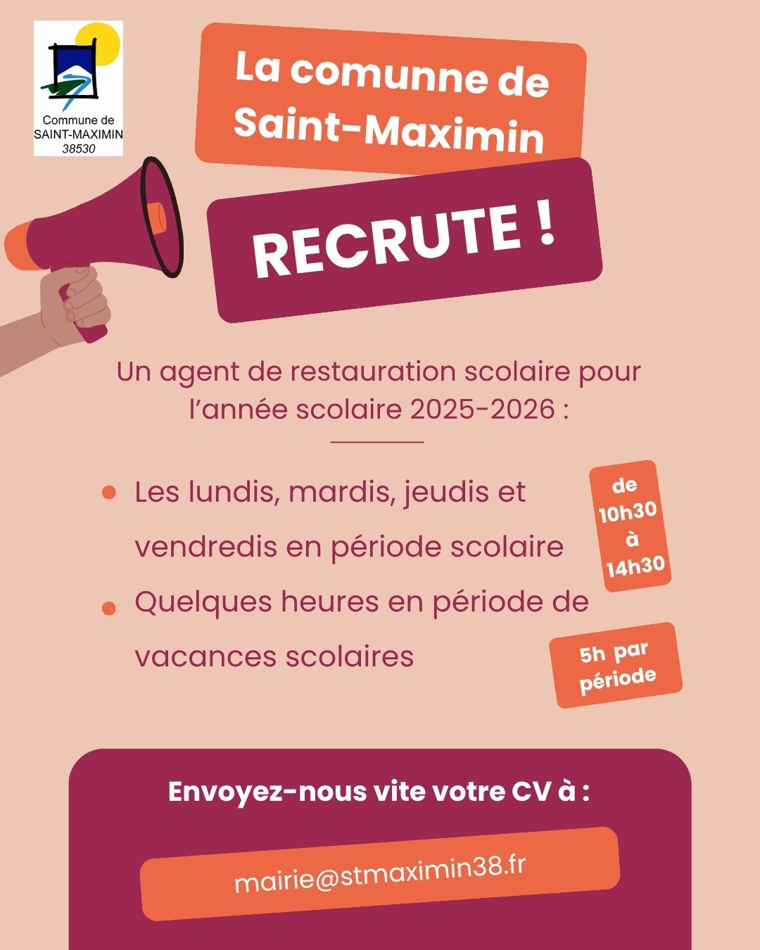 La commune recrute un agent de restauration scolaire pour la rentrée de septembre
